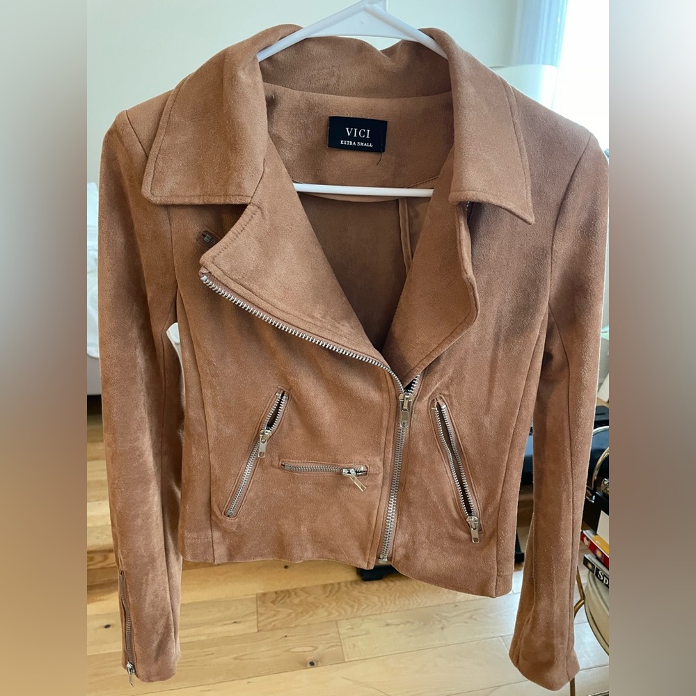 NEW VICI Faux Suede Camel Moto Jacket